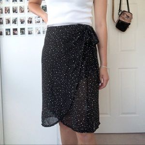 Black Dotted Wrap Skirt